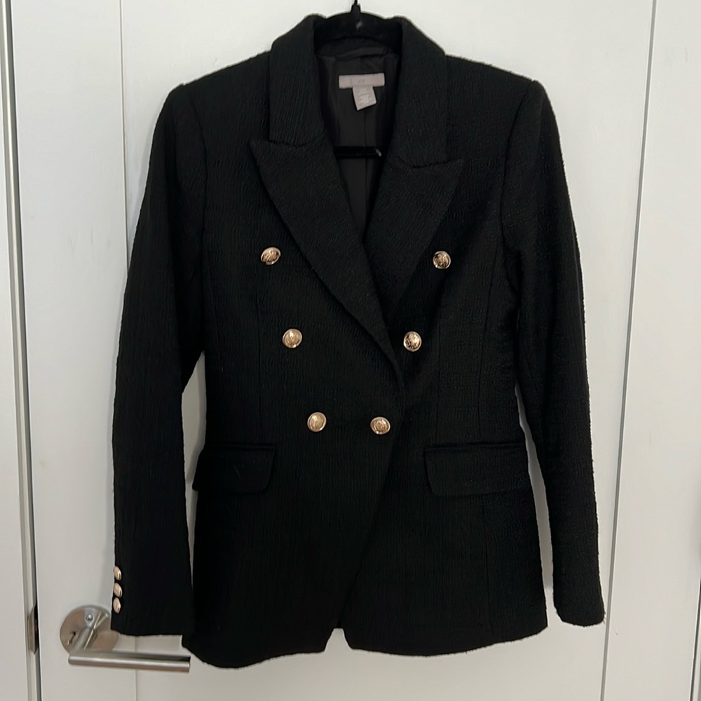 Black Double-Breasted Blazer with Gold Buttons